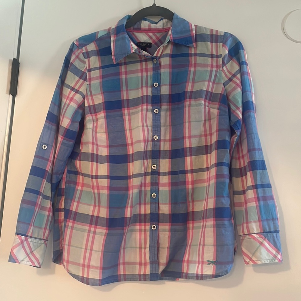 Talbots Button Down pink and blue plaid Shirt